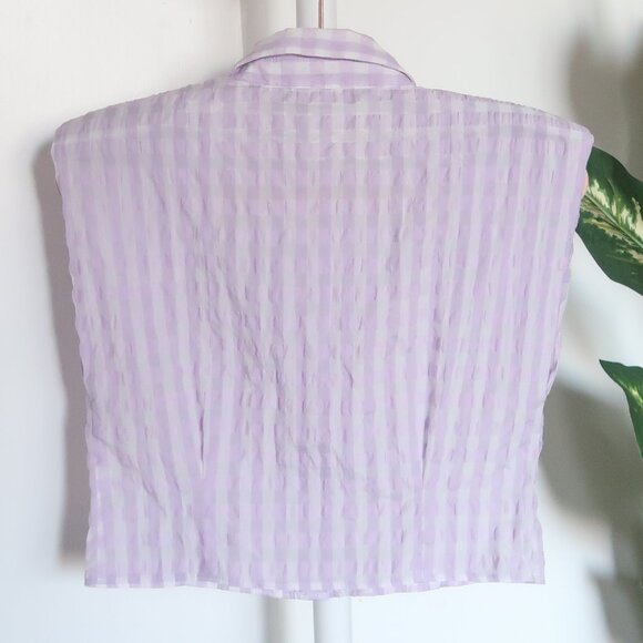 Zara Lilac Gingham Shoulder Pad Cropped Blouse Size S - Picture 8 of 10
